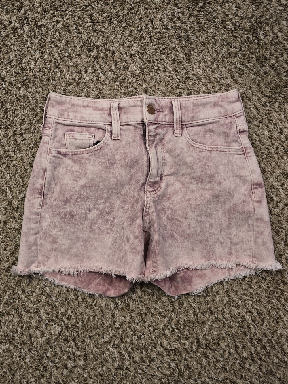 American Threads Pink Acid-Wash High Waist Denim Shorts
